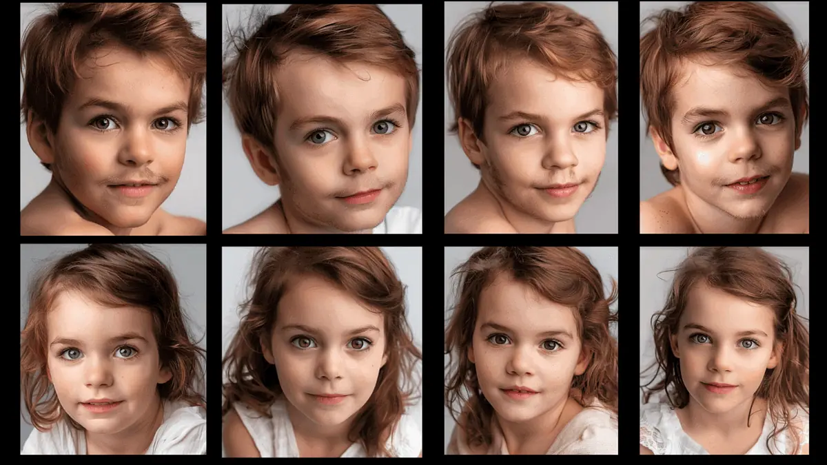 AI kid generator images from OurBabyAI based on the images from a stock photography website