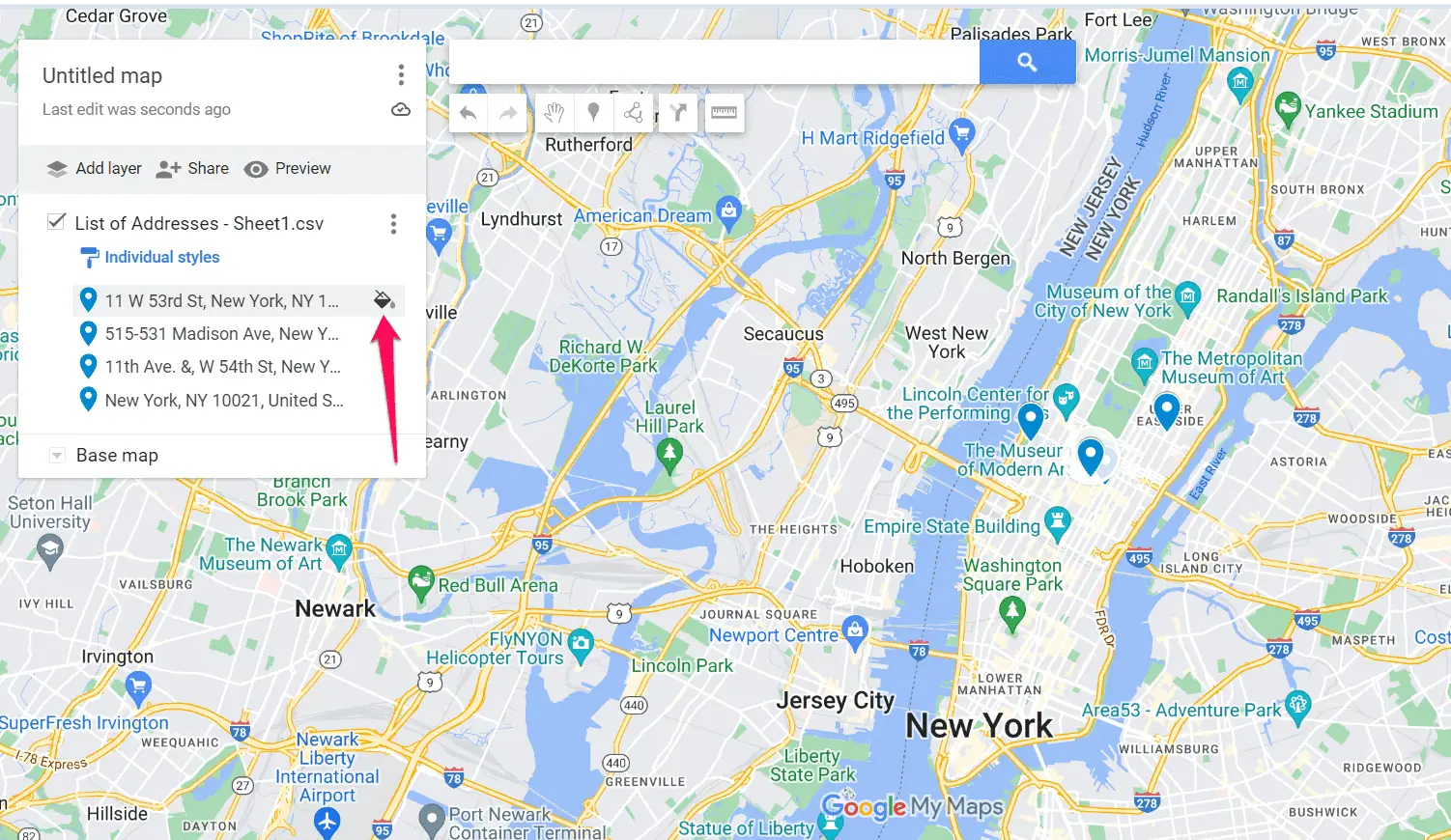 Styling a map in Google My Maps