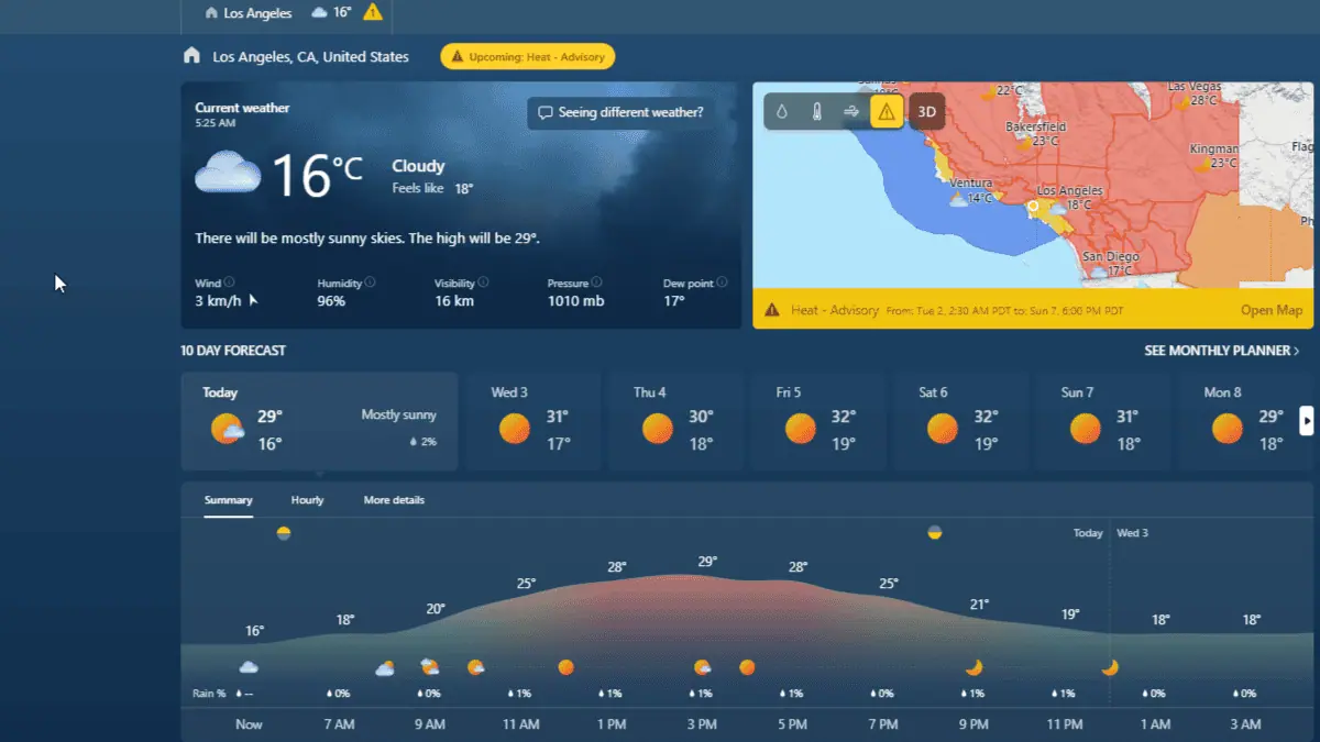 Weather app on Windows 11