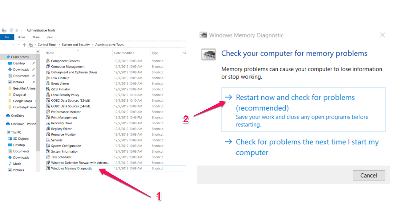 Starting Windows Memory Diagnostic tool