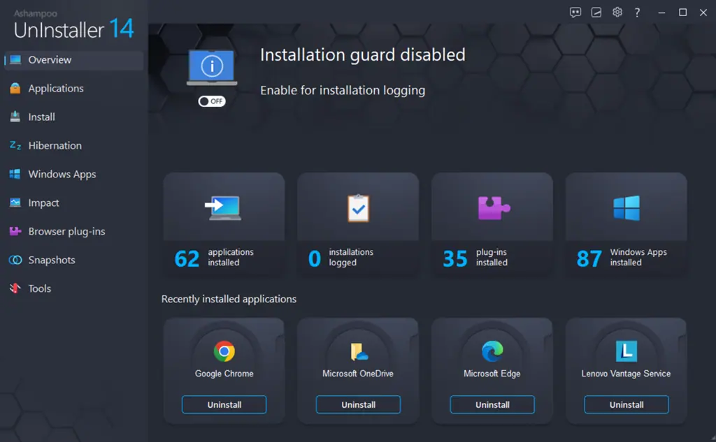 Ashampoo Uninstaller User Interface