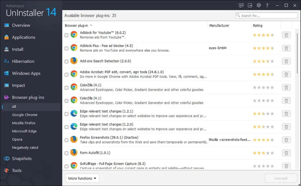 Browser Plug-ins Ashampoo Uninstaller