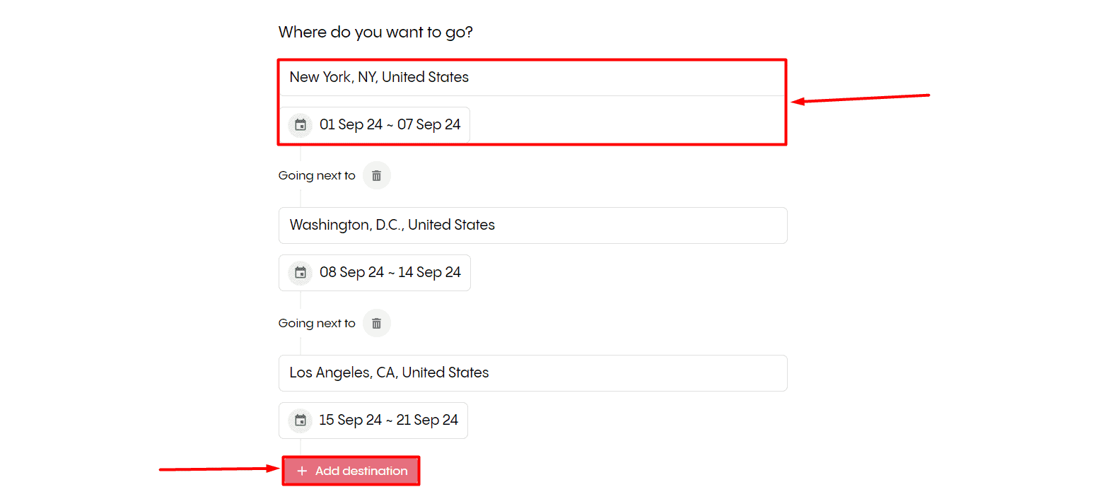 Trip Planner AI tutorial destinations