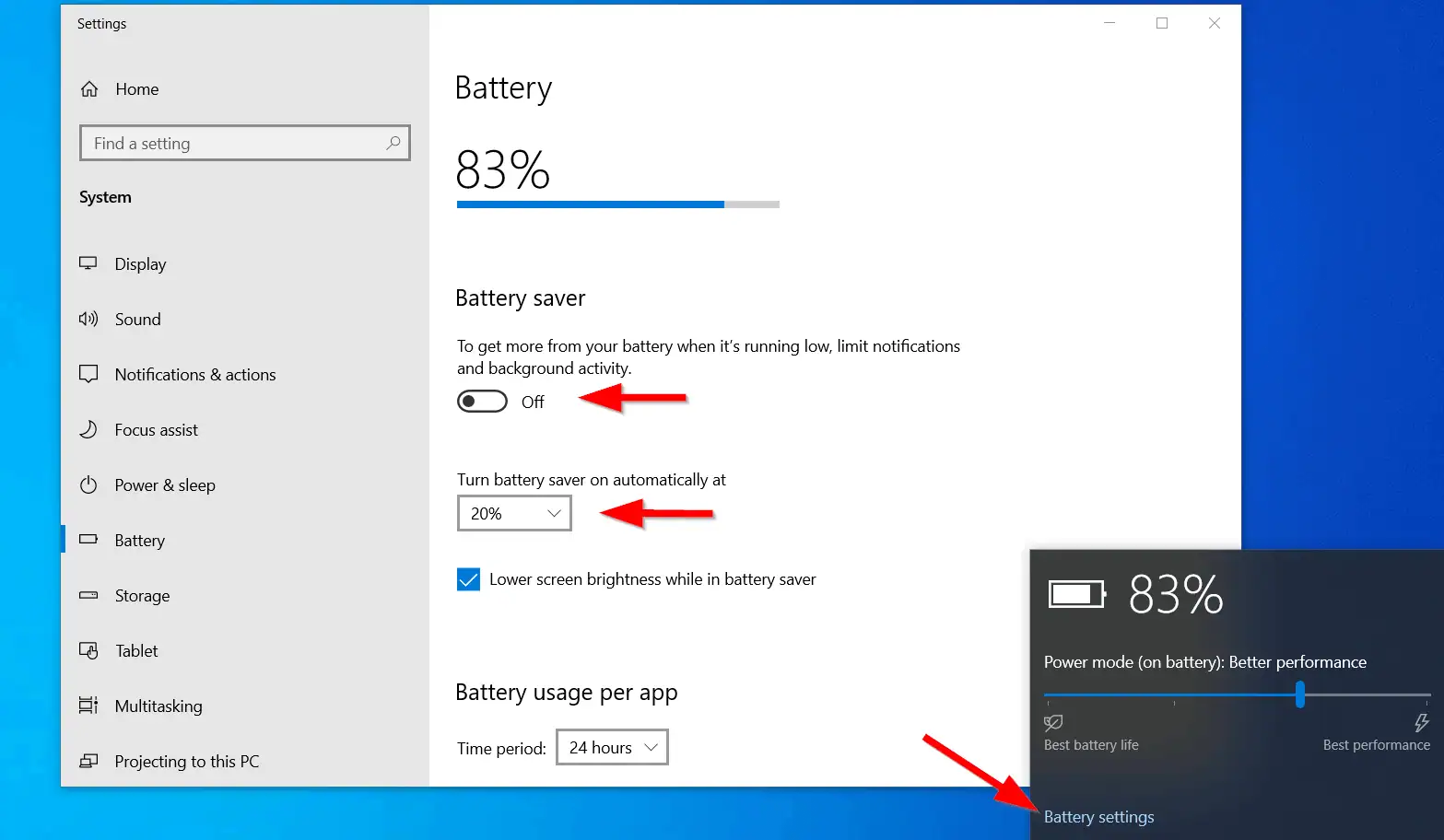 Battery settings