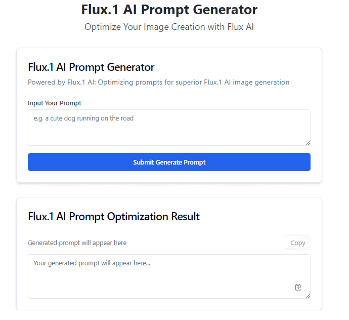 Flux AI prompt generator menu