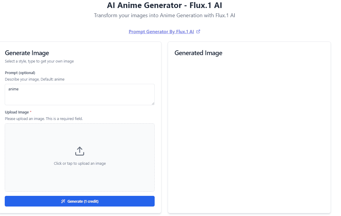 AI anime generator menu