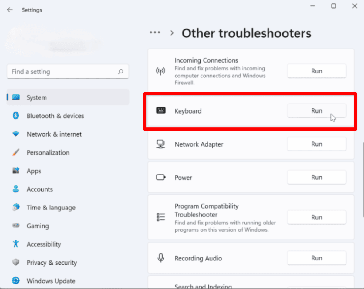 Keyboard troubleshooter