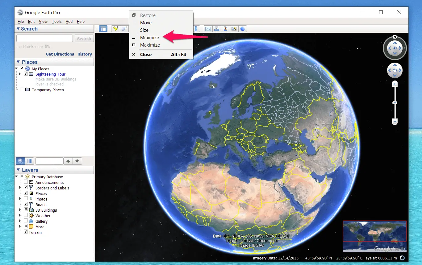 Minimize the Google Earth app