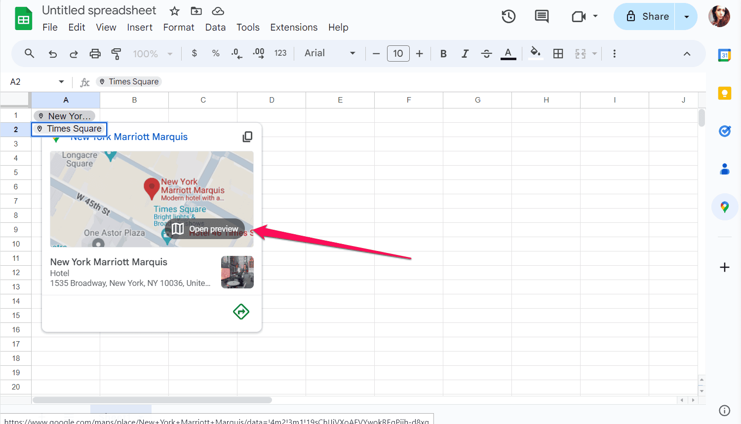 Google Maps preview in Google Sheets