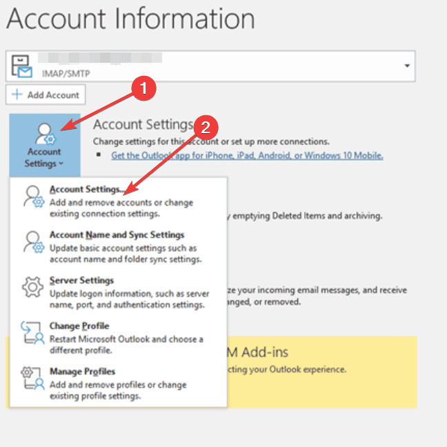 outlook account settings