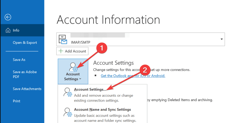 outlook account settings