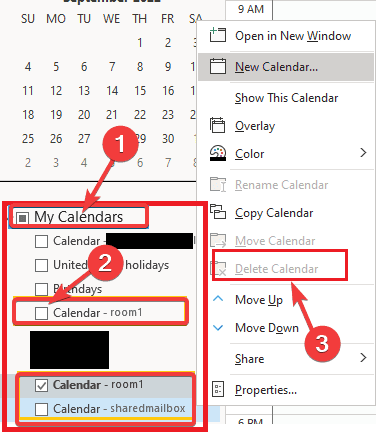 delete selected calendar