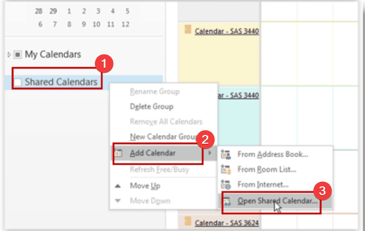 open shared calendar