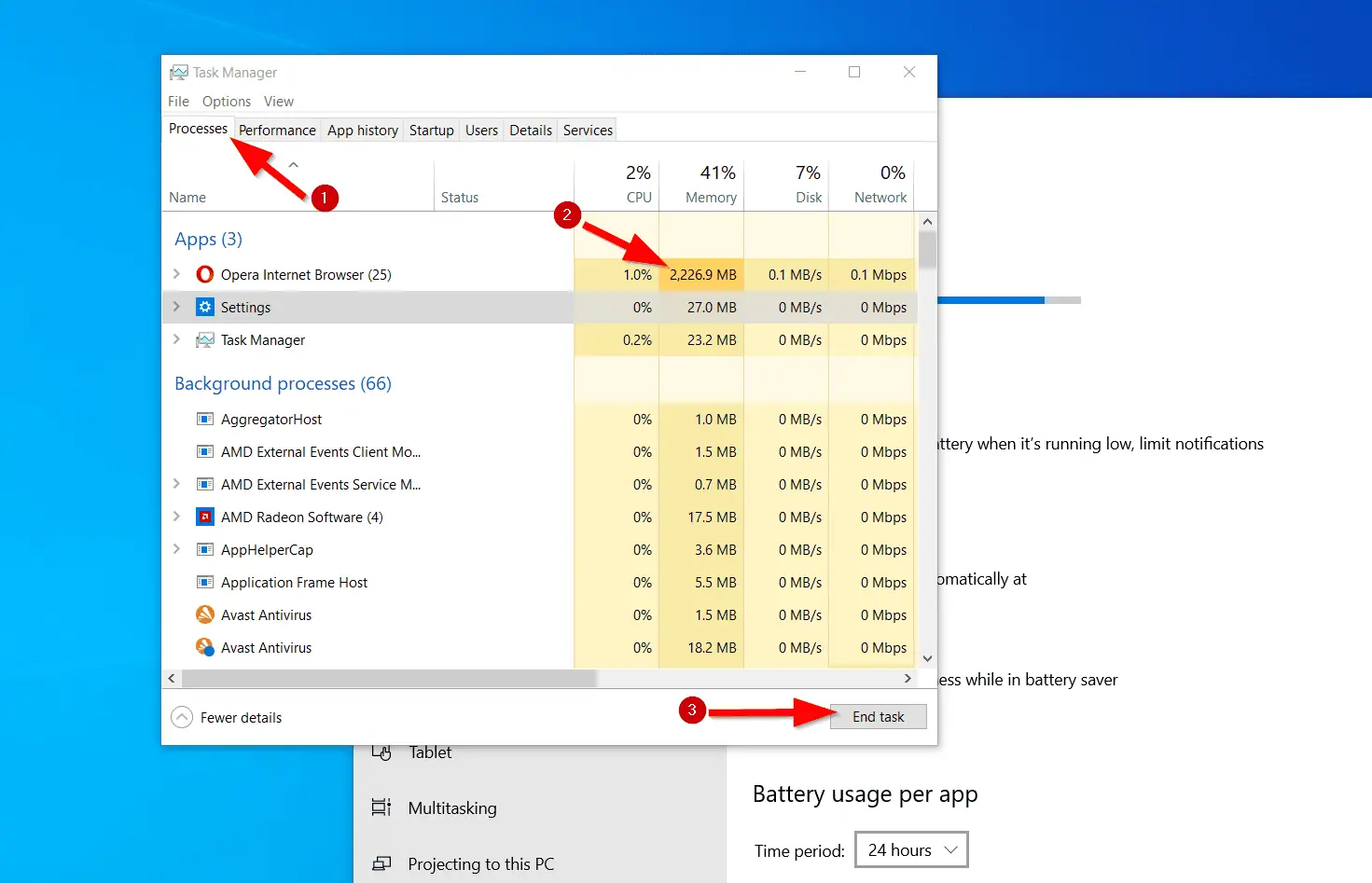 Ending a process from a task manager