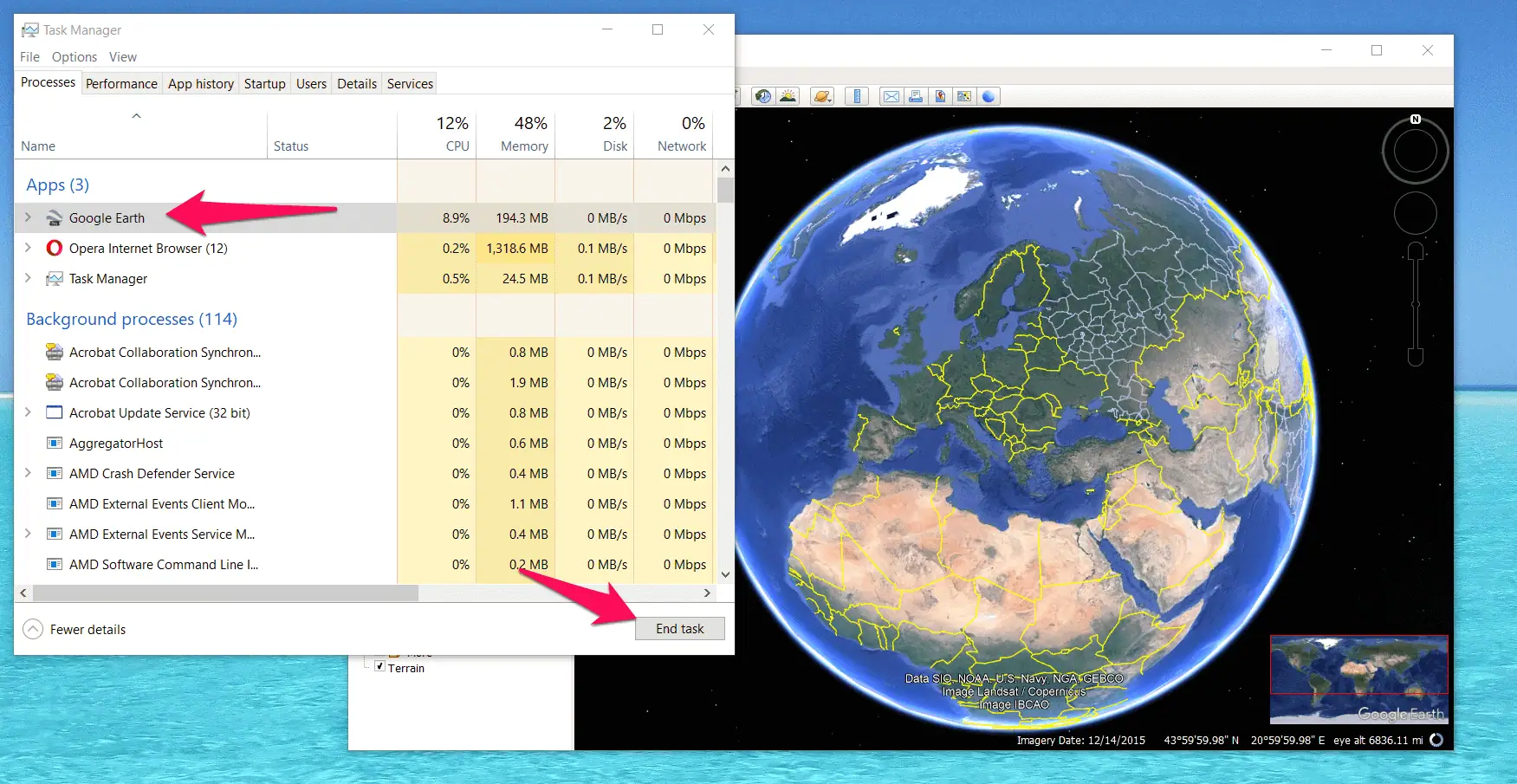 Closing Google Earth from the task manager