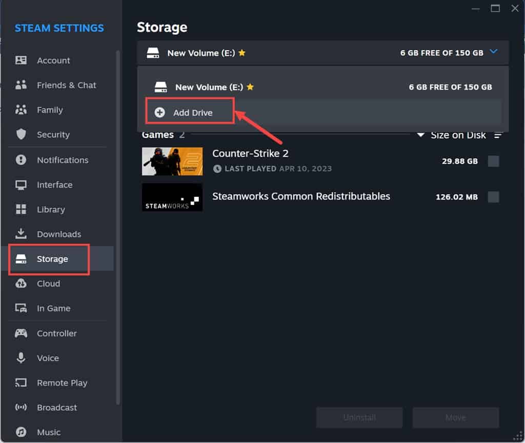 Add drive option Steam