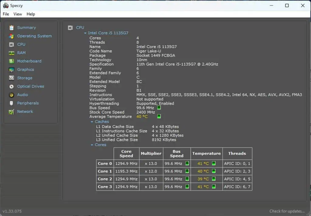 CPU overview Speccy