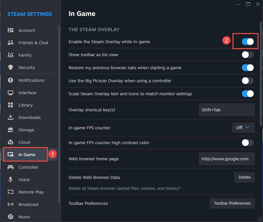 Disable the Steam Overlay