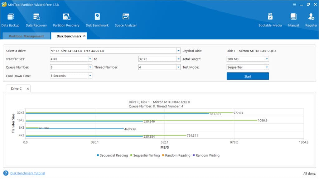 Disk Benchmark MiniTool Partition Wizard