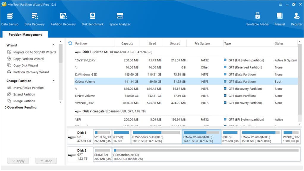 MiniTool Partition Wizard UI