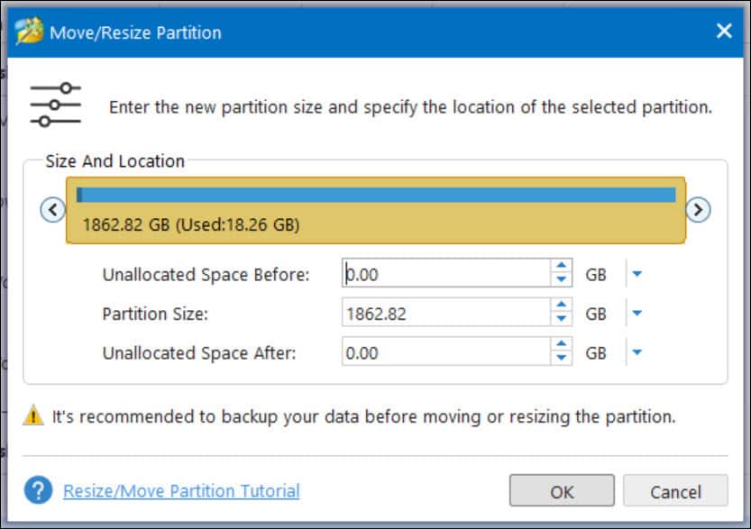 Move or Resize partition