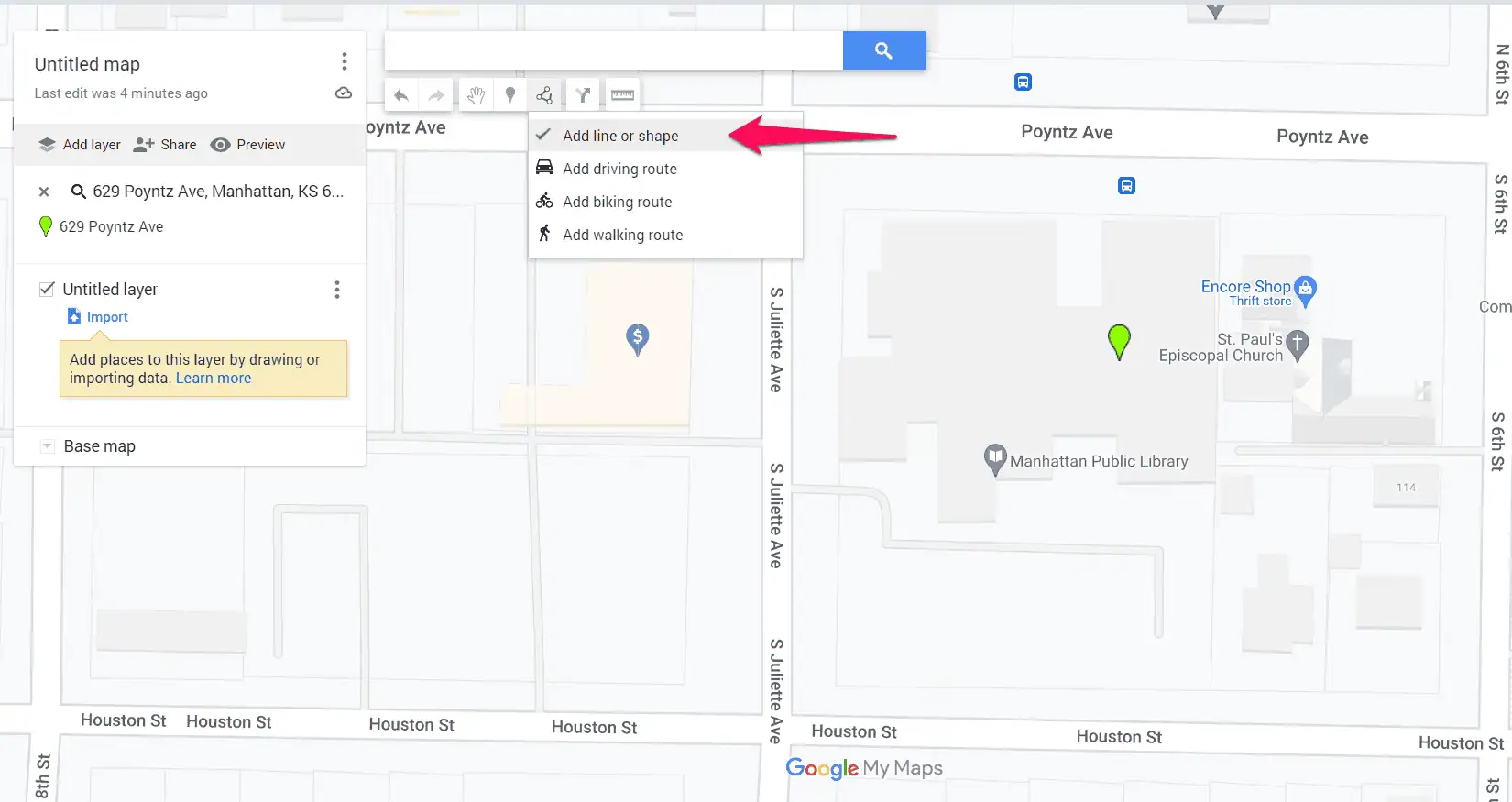 Drawing lines in Google My Maps