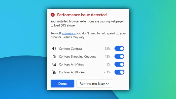 Extension performance detector on Edge