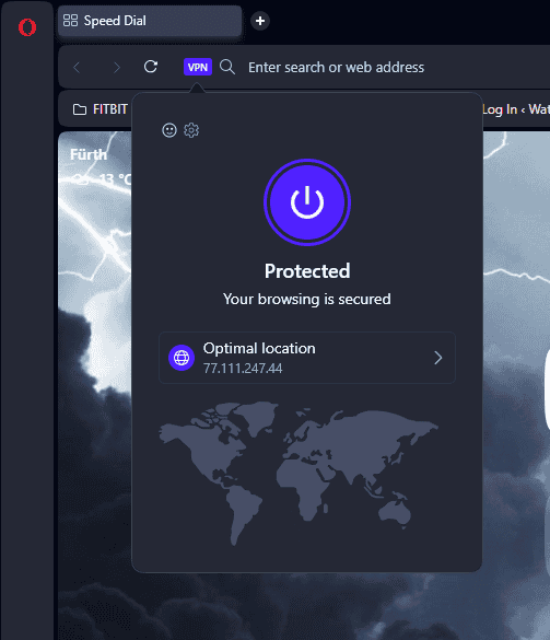 Opera vpn activated