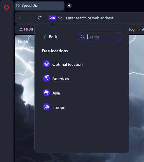 Opera VPN server locations