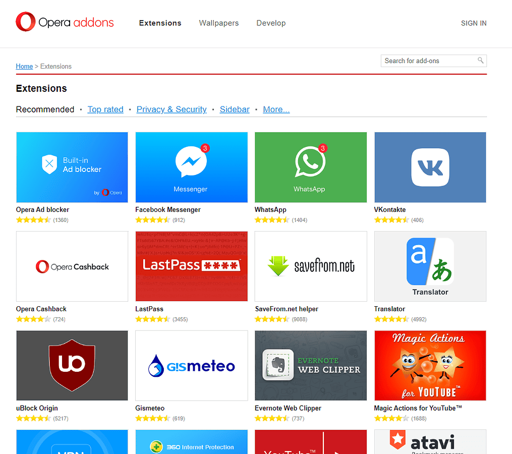 Opera addons