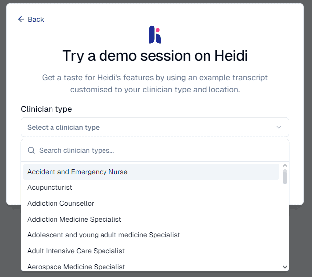 Heidi AI Scribe demo session