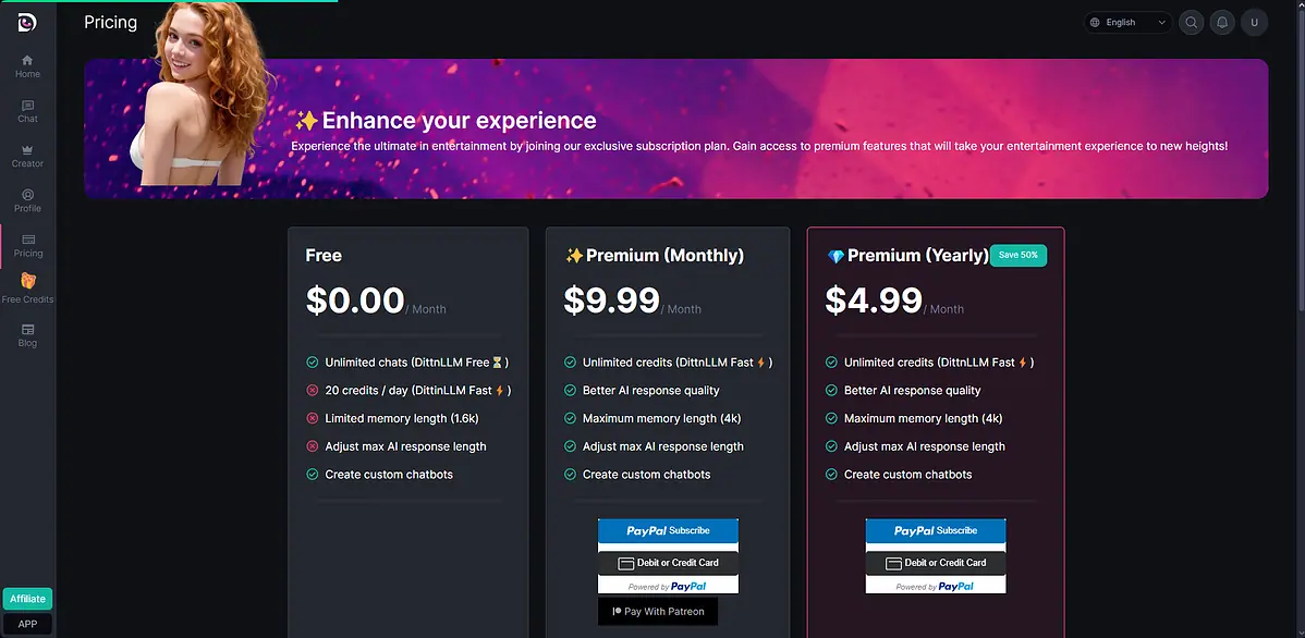 Dittin AI pricing webpage