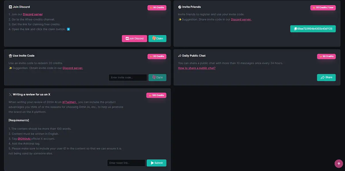 Dittin AI how you can earn credits