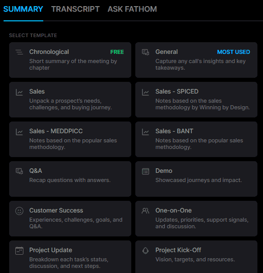 Fathom AI Summary AI powered options