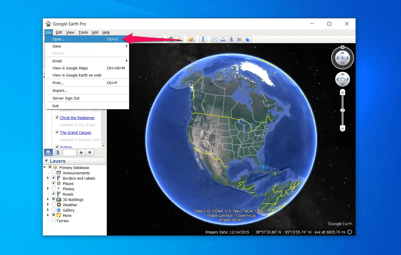 Import KML file into Google Earth