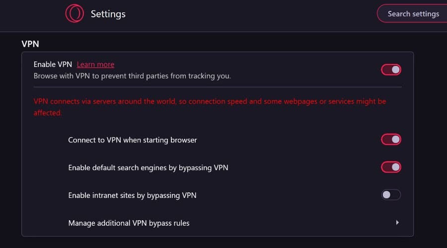 Opera GX VPN