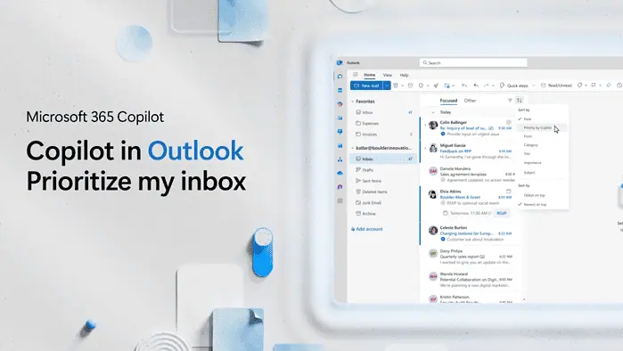 Prioritize my inbox, Copilot on Outlook