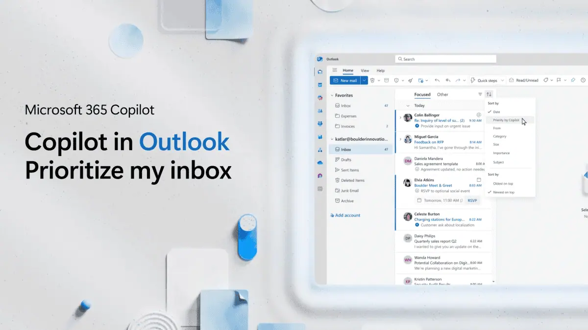 Prioritize my inbox, Copilot on Outlook