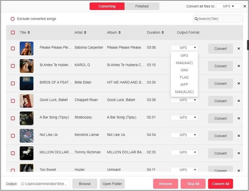 Select MP3 as the output format