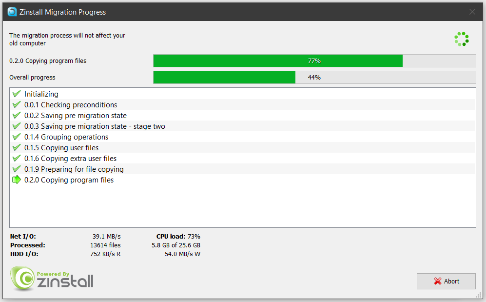 Zinstall - migration in progress