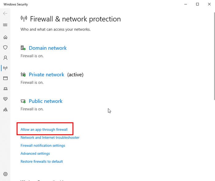 Allow an app through firewall