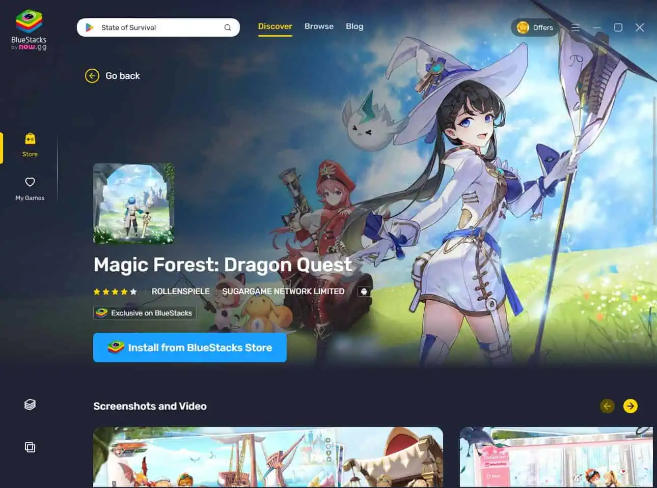 BlueStacks game page opened