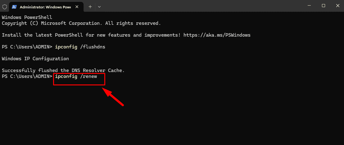 Type ipconfig /renew