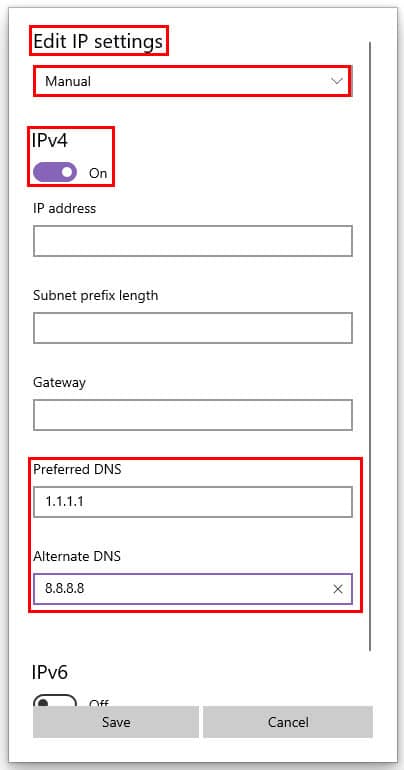 Edit IP settings