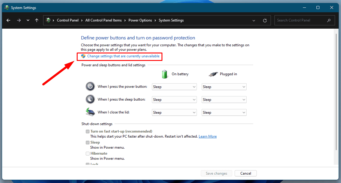 Change settings that are currently unavailable