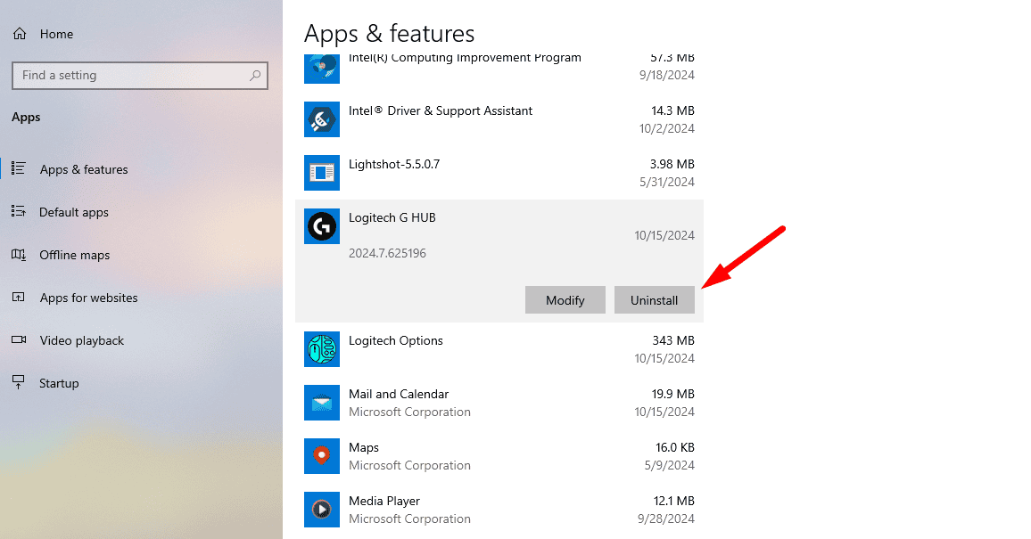 Uninstall Logitech G Hub