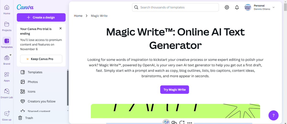 Magic Write™ AI writer