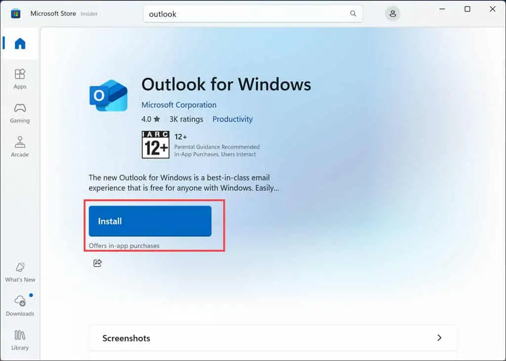 Re-install Outlook for Windows