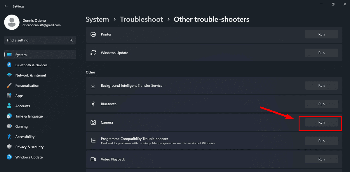 Run troubleshooter