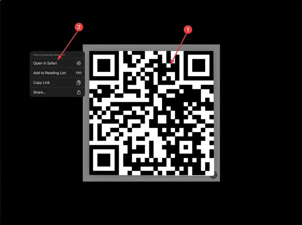 Opening QR code in Notes iOS